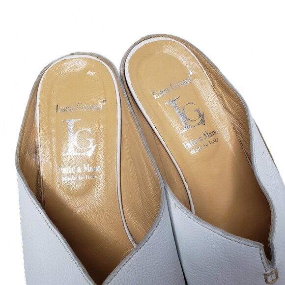 Luca Grossi White Pebble Leather Mules Women’s Italian Pointed Square Front 38 - Picture 8 of 10